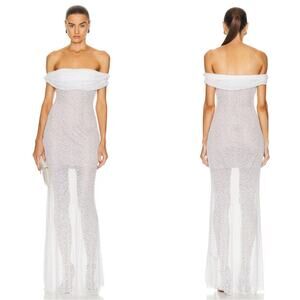 SELF-PORTRAIT Beaded Off the Shoulder Sequin Embellished White Maxi Dress Size 4